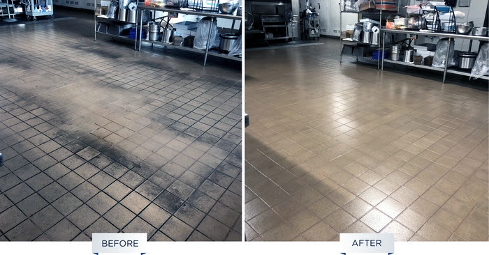 Commercial kitchen tile and grout maintenance